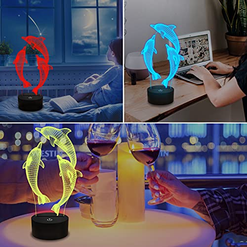 FULLOSUN Night Light for Kids Ocean Dolphin 3D Night Light Porpoise Bedside Lamp with Remote Control 16 Color Changing Xmas Halloween Birthday Gift for Child Baby Girl - Image 4