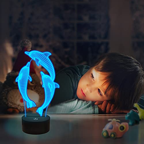 FULLOSUN Night Light for Kids Ocean Dolphin 3D Night Light Porpoise Bedside Lamp with Remote Control 16 Color Changing Xmas Halloween Birthday Gift for Child Baby Girl - Image 3