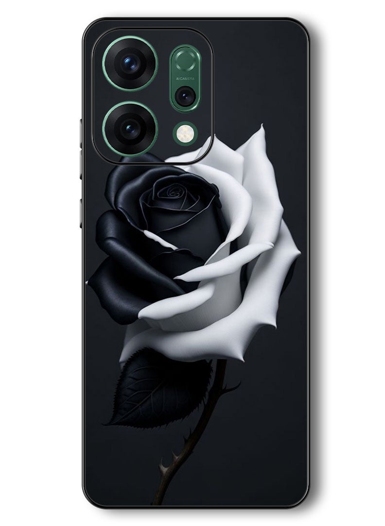 Theodor Case Compatible with Oppo Reno 14 6.59 Inch Protection Shockproof Bumper Cover Black and White Rose - Image 1