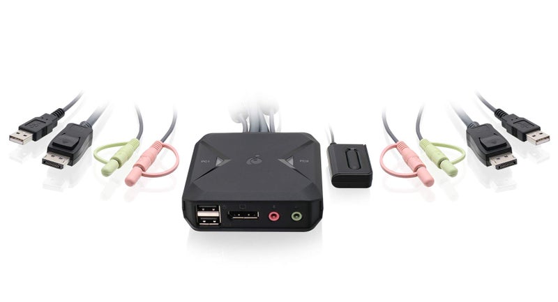 IOGEAR 2Port USB DisplayPort Cable KVM Switch 4K 30Hz Remote Switch Button Plug n Play USB Expandable With USB Hub 71 HD Audio Mac Win GCS52DP