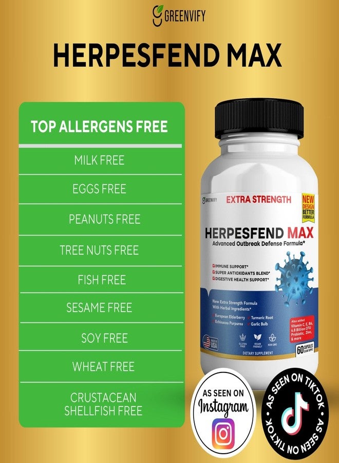 GREENVIFY HerpesFend Max, Extra Strength Advanced Defense Formula, 60 Capsules, with Elderberry, Echinacea, Turmeric, Garlic, Vitamins and Probiotics - Image 2