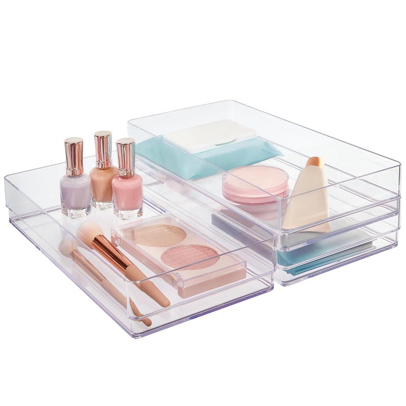 STORi SimpleSort 3-Piece Stackable Clear Drawer Organizer Set | 12" x 6" x 2" Rectangle Trays | Wide Makeup Vanity Storage Bins and Office Desk Drawer Dividers | Made in USA - Image 1