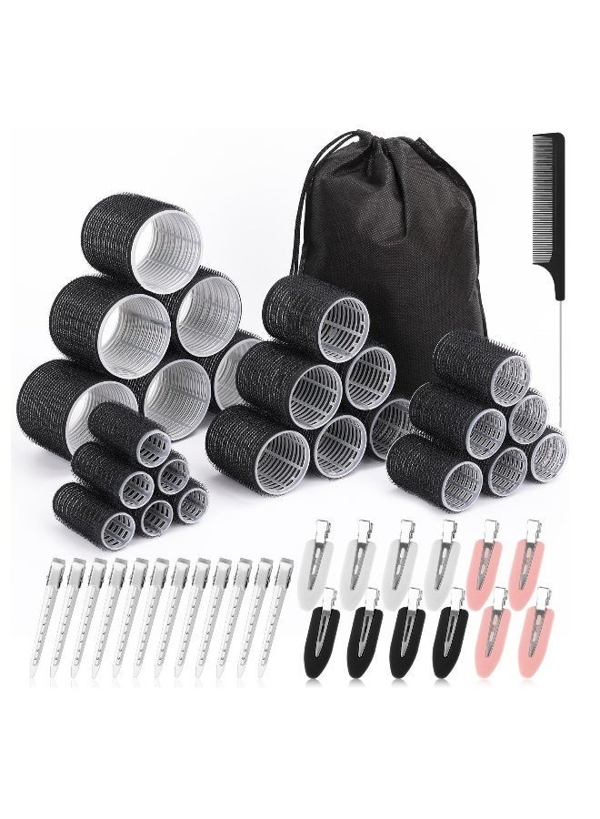 Bukela Rollers Hair Curlers 50 Pcs Set with 24Pcs Hair Rollers 4 Sizes (6 Jumbo Rollers/6 Large Rollers/6 Medium Rollers/6 Small Rollers) / 1 comb and 24 Pcs Hair Clips for Long Medium Short Hai - Image 1
