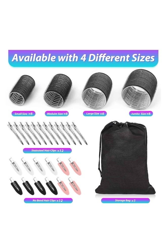 Bukela Rollers Hair Curlers 50 Pcs Set with 24Pcs Hair Rollers 4 Sizes (6 Jumbo Rollers/6 Large Rollers/6 Medium Rollers/6 Small Rollers) / 1 comb and 24 Pcs Hair Clips for Long Medium Short Hai - Image 2