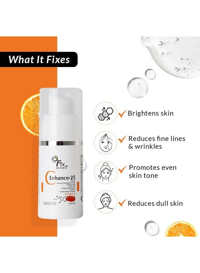 FIXDERMA 25% Vitamin C Serum For Face "C" Enhance For Glowing Skin Anti Aging Face Serum For Unisex Reduces Fine Lines Wrinkles & Age Spots Skin Brightening & Lightening For Face 15Ml - Image 5