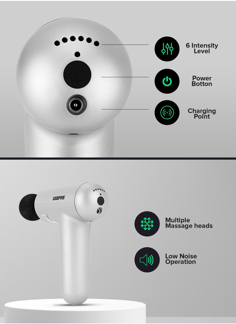 GEEPAS - Rechargeable 4 In 1  Massager With 60 Min. Working Time, 1200 mAH Battery, 6 Massage Intensity Levels, With USB Charging Cord, 4 Massage Heads Round, U-Shaped, Flat & Taper Head - Image 1