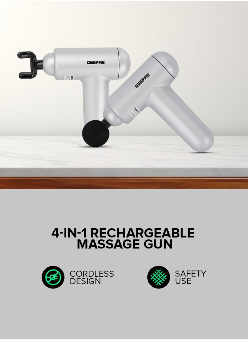 GEEPAS - Rechargeable 4 In 1  Massager With 60 Min. Working Time, 1200 mAH Battery, 6 Massage Intensity Levels, With USB Charging Cord, 4 Massage Heads Round, U-Shaped, Flat & Taper Head - Image 1