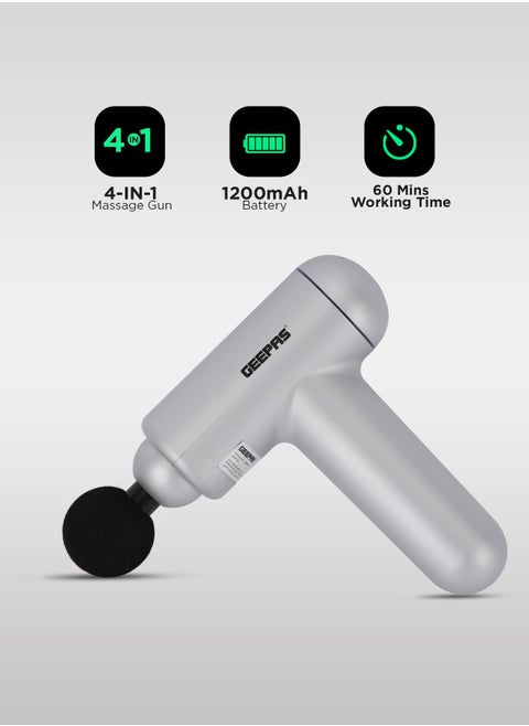 Rechargeable 4 In 1  Massager With 60 Min. Working Time, 1200 mAH Battery, 6 Massage Intensity Levels, With USB Charging Cord, 4 Massage Heads Round, U-Shaped, Flat & Taper Head
