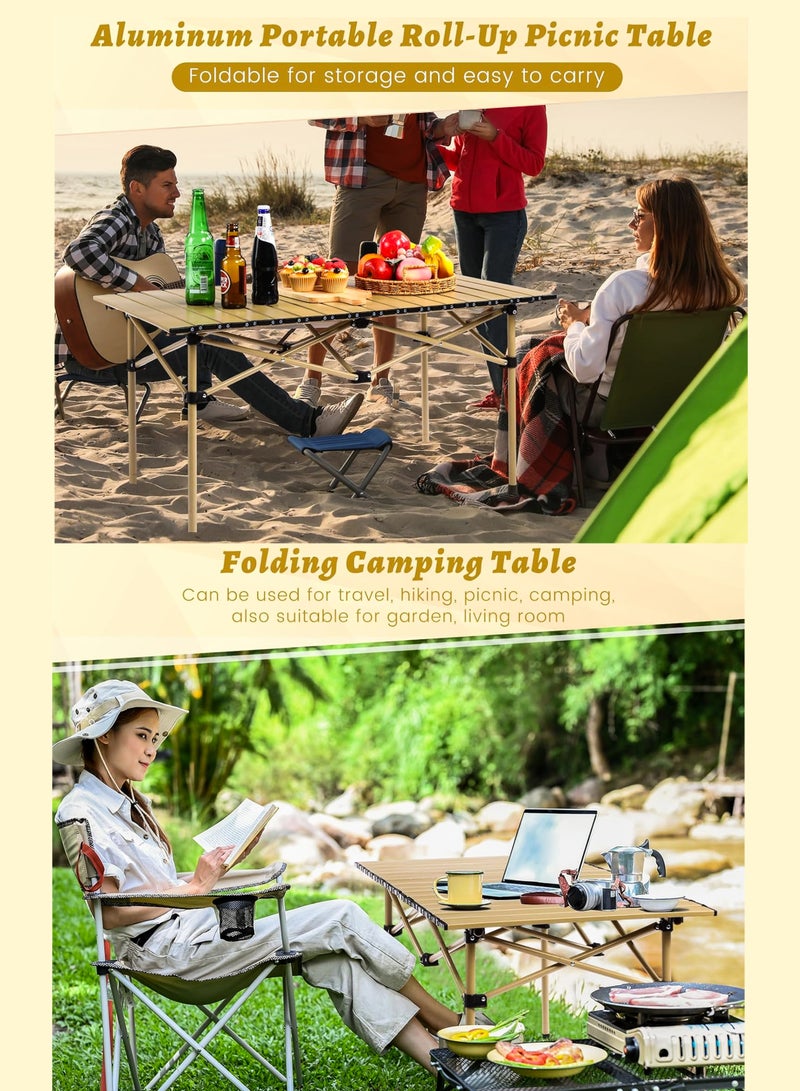 DBLEW Portable Folding Camping Table with Rollable Aluminum Top Lightweight  Compact for Easy Carry Durable Waterproof Design Stable Steel Frame Perfect for Outdoor Adventures Picnics Beach BBQ Hiking Fishing and Travel  90cm x 55cm - Image 5