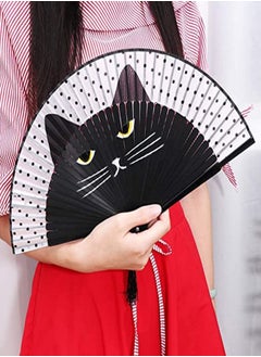 SYOSI Folding Fan, Handheld Fans, Cat Cartoon Kung Fu Fan Elegant Chinese Japanese Style for Women Men, Silk Folding Fans with Bamboo Frames for Dancing Cosplay Wedding Party Props Decoration  - Image 1