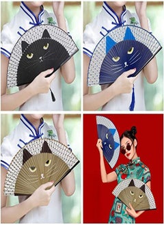 SYOSI Folding Fan, Handheld Fans, Cat Cartoon Kung Fu Fan Elegant Chinese Japanese Style for Women Men, Silk Folding Fans with Bamboo Frames for Dancing Cosplay Wedding Party Props Decoration  - Image 5