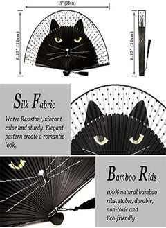 SYOSI Folding Fan, Handheld Fans, Cat Cartoon Kung Fu Fan Elegant Chinese Japanese Style for Women Men, Silk Folding Fans with Bamboo Frames for Dancing Cosplay Wedding Party Props Decoration  - Image 3