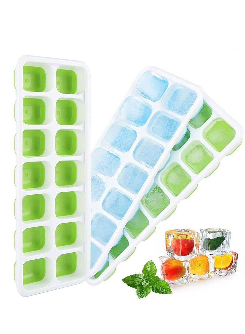 SYOSI Ice Cube Trays 3 Pack Easy-Release and Flexible 14-Ice Trays with Spill-Resistant Removable Lid BPA free Flexable Durable Stackable and Dishwasher Safe - Image 1