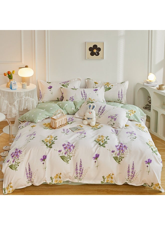 Bedding Set 4Pcs, Polycotton Duvet Cover Set, Double Size Quilt Cover(180x220cm)