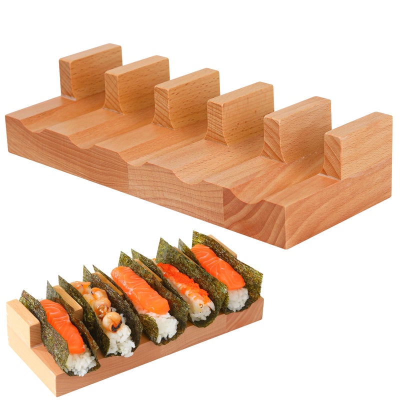 Joochi Wooden Sushi Maker Holder Temaki Sushi Taco Display Stand Rack Sushi Making Tool Wood Temaki Sushi Hand Roll Holder Sushi Taco Presentation Platter