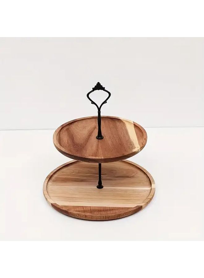 Double Layer Wood Cake Stand Black Two Tier Display For Weddings Birthdays - Image 2