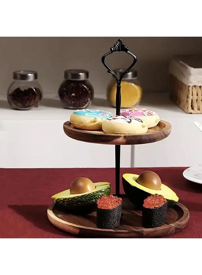 Double Layer Wood Cake Stand Black Two Tier Display For Weddings Birthdays - Image 5