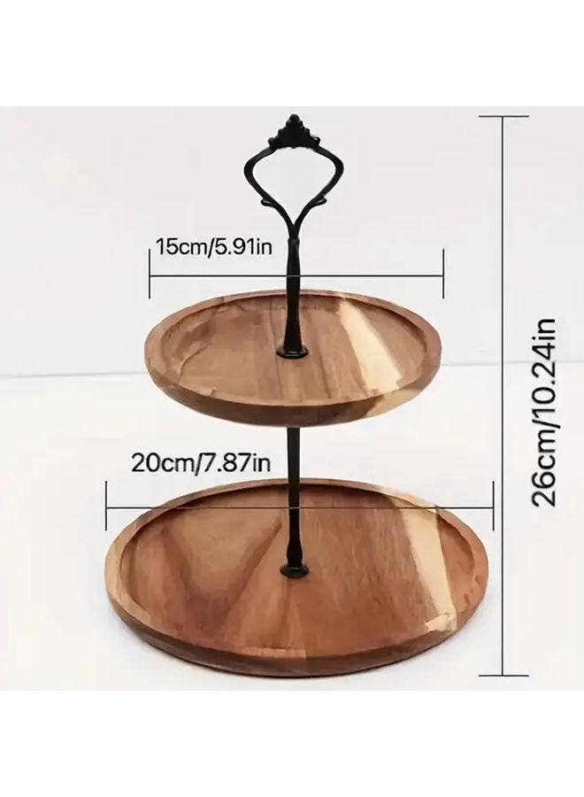 Double Layer Wood Cake Stand Black Two Tier Display For Weddings Birthdays - Image 3