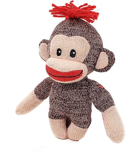Plushland Adorable Sock Monkey The Original Traditional Hand Knitted Stuffed Animal Toy Giftfor Kids Babies Teens Girls and Boys Baby Doll Present Puppet 6 Inches Curioso - Image 1