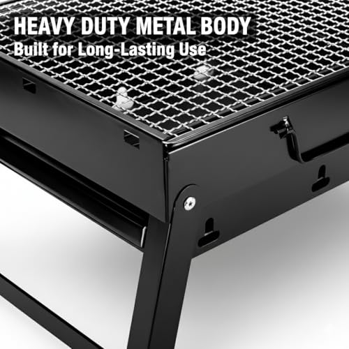 SHREESAMP BBQ Folding Portable Charcoal Barbeque Grill Stainless Steel Strong And Durable Easy To Cook Outdoor BBQ For Camping Picnic Beach Party Travel Free Standing Grill For Meat Kebab Vegetables - Image 4