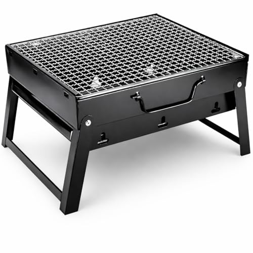 SHREESAMP BBQ Folding Portable Charcoal Barbeque Grill Stainless Steel Strong And Durable Easy To Cook Outdoor BBQ For Camping Picnic Beach Party Travel Free Standing Grill For Meat Kebab Vegetables - Image 1