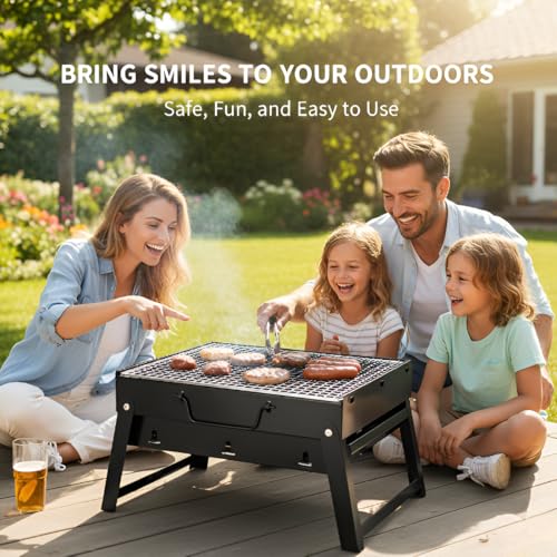 SHREESAMP BBQ Folding Portable Charcoal Barbeque Grill Stainless Steel Strong And Durable Easy To Cook Outdoor BBQ For Camping Picnic Beach Party Travel Free Standing Grill For Meat Kebab Vegetables - Image 5