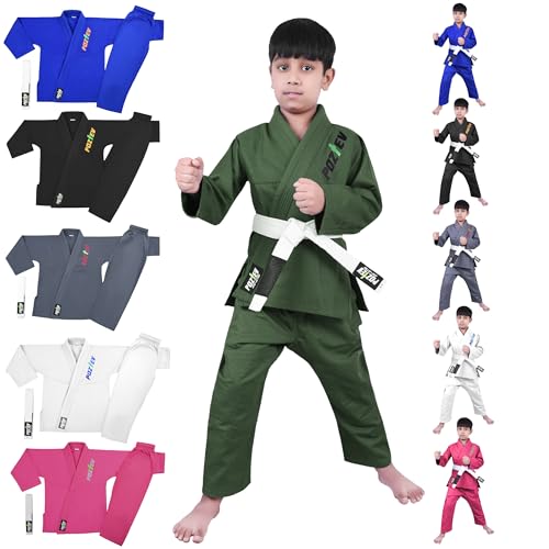 POZTEV Kids Brazilian Jiu Jitsu Gi For Kids BJJ Gi Youth Grappling Kimonos Preshrunk Lightweight Children Martial Arts Training Uniform With Free White Belt (MG,K4) - Image 1