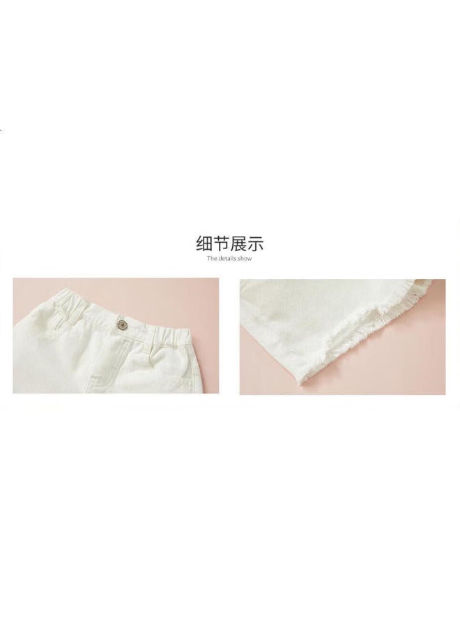 Ask Junior Girls' Pants, Summer Thin Style, Children'S Pants With Frayed Hem, Casual Denim Shorts, Trendy, White, Size 140 - Image 3