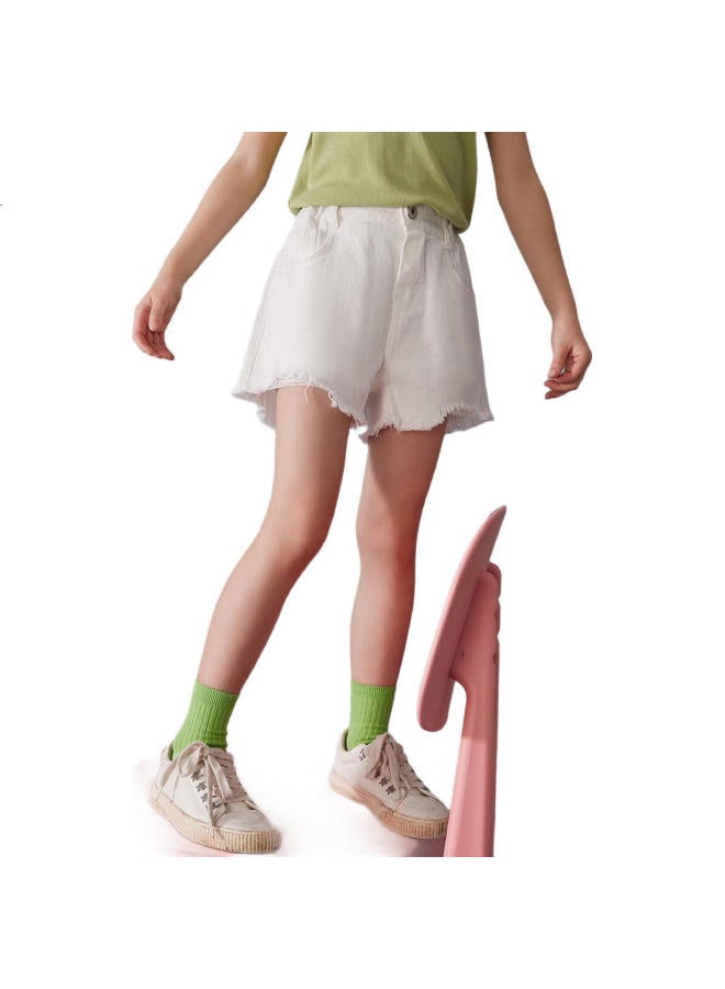 Ask Junior Girls' Pants, Summer Thin Style, Children'S Pants With Frayed Hem, Casual Denim Shorts, Trendy, White, Size 140 - Image 2