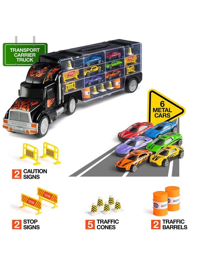 Play22 Semi Truck Toys for Boys Ages 3-5 - 17 in 1 Kids Toys Truck Transport Car Carrier with 6 Cars, 11 Accessories, Birthday Gifts Toys for 3 Year Old Boys, Toddler Boy Toys - Image 4