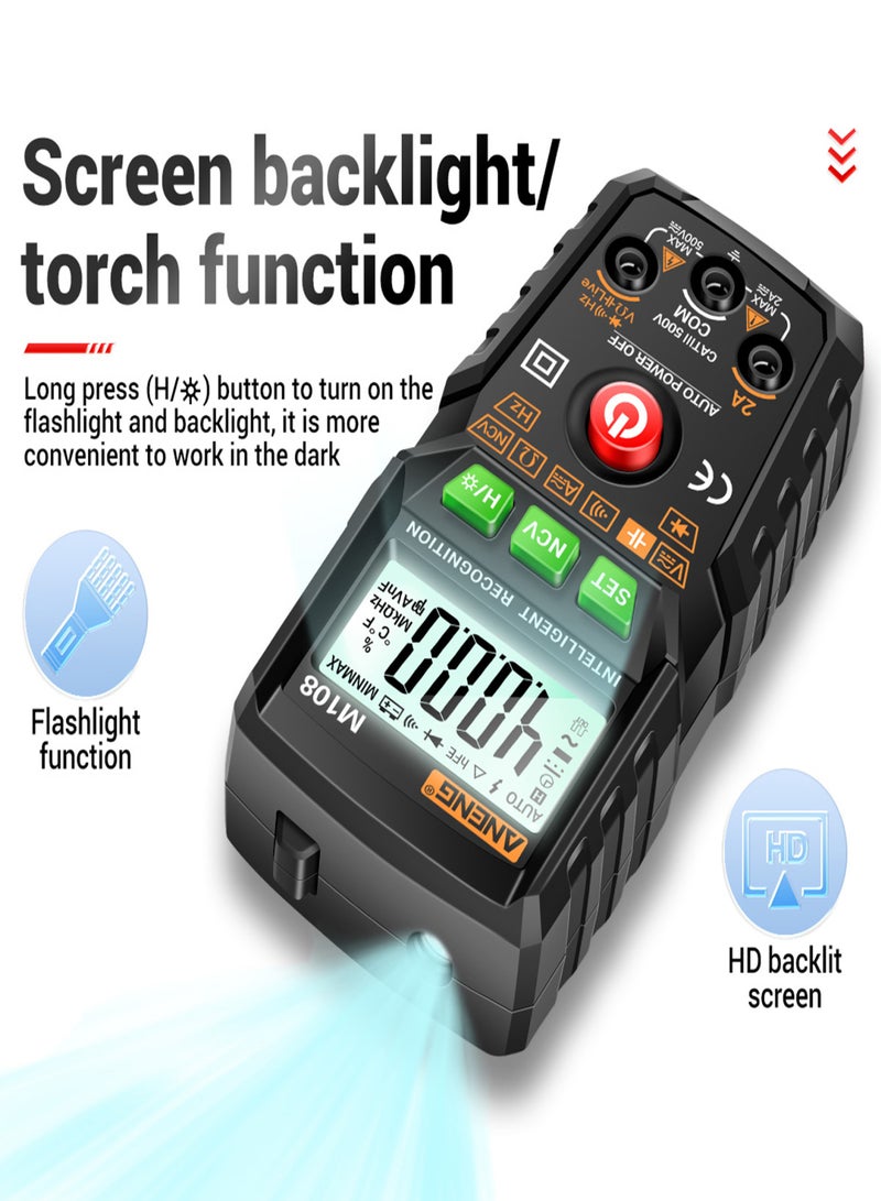 ANENG M108 Smart Digital Multimeter Auto Range 4000 Counts NCV Universal Meter Handheld Multifunctional Tester Voltmeter Ammeter with Backlight Flashlight AC/DC Voltage & Current Resistance - Image 4