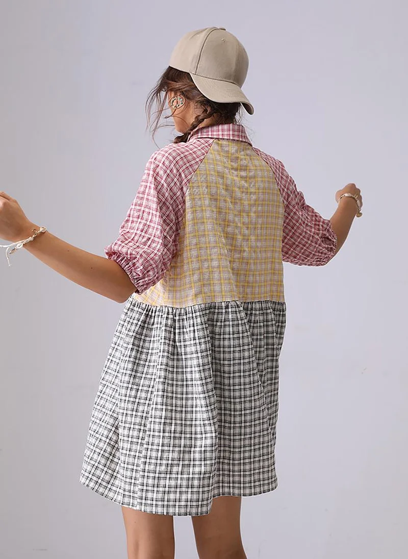 يونيكي Red A-Line Shirt Collar Mini Dress