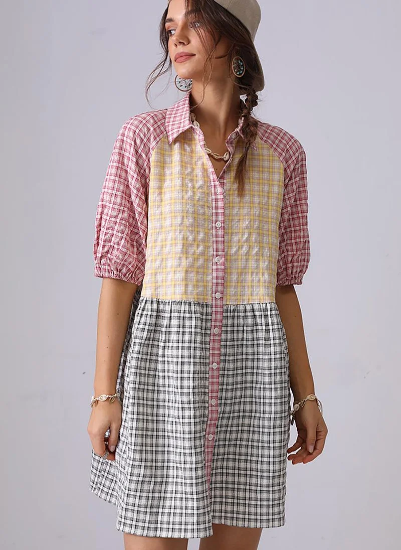 يونيكي Red A-Line Shirt Collar Mini Dress