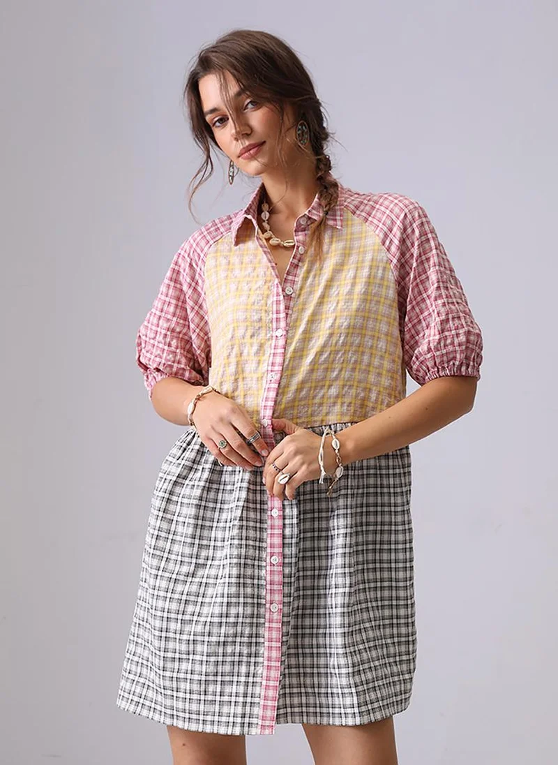 YUNIQEE Red A-Line Shirt Collar Mini Dress