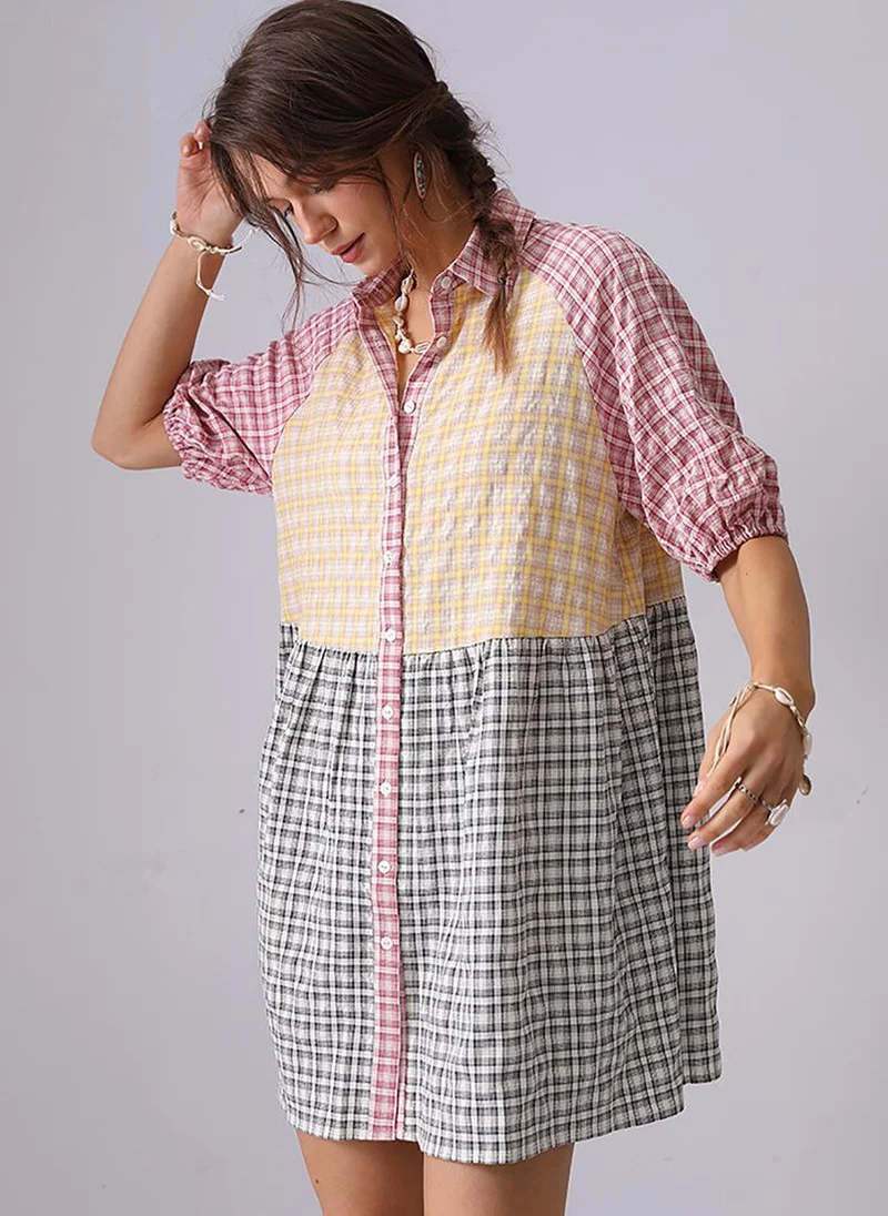 YUNIQEE Red A-Line Shirt Collar Mini Dress