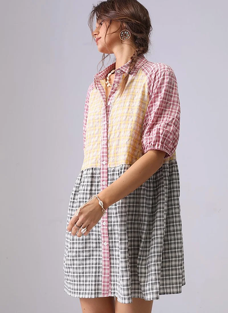 YUNIQEE Red A-Line Shirt Collar Mini Dress