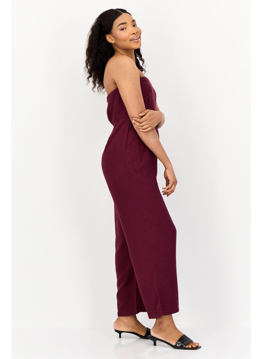 ONLY Women Plain Sleeveless Jumpsuit, Maroon  - Image 3