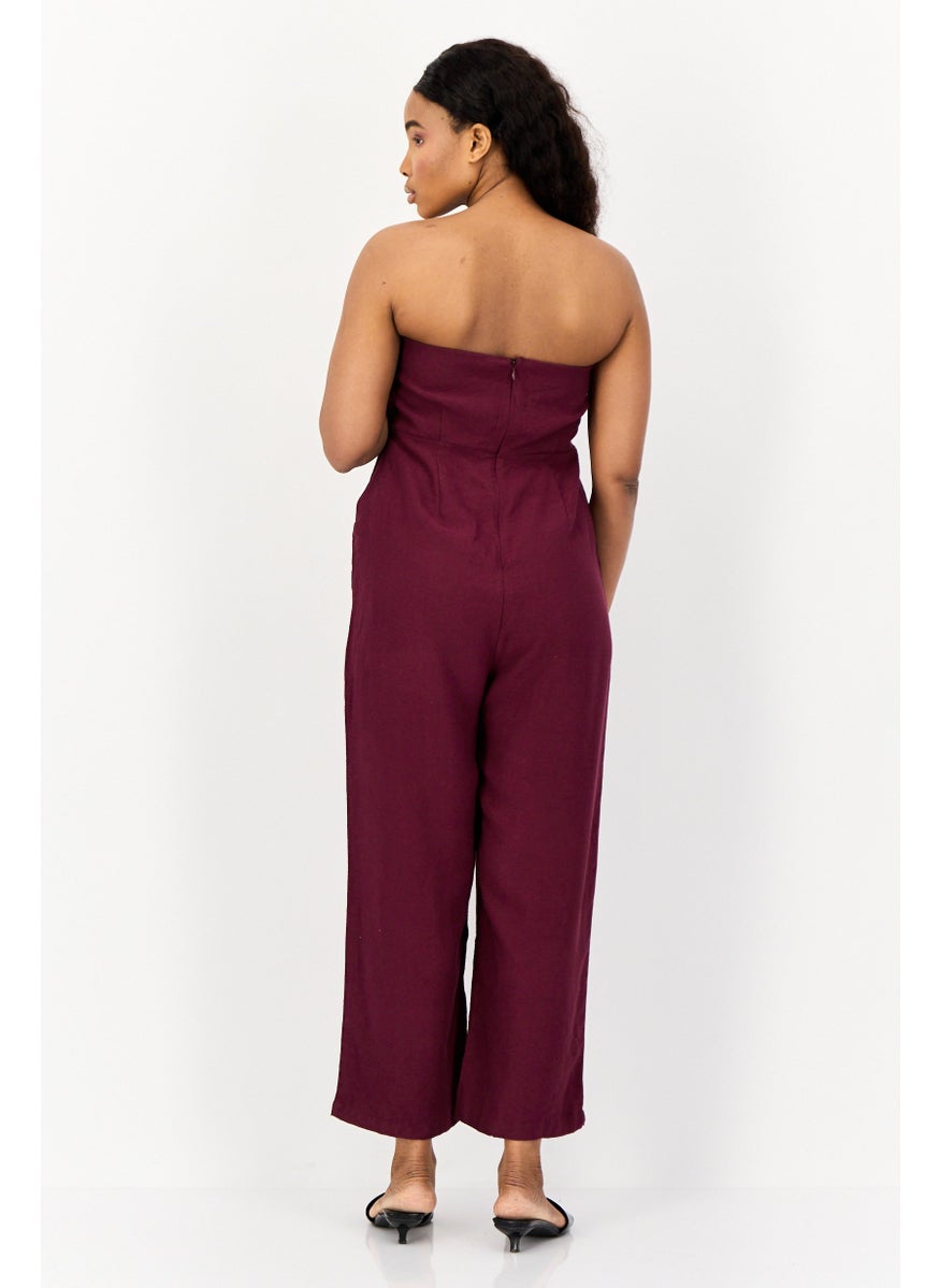 ONLY Women Plain Sleeveless Jumpsuit, Maroon  - Image 2