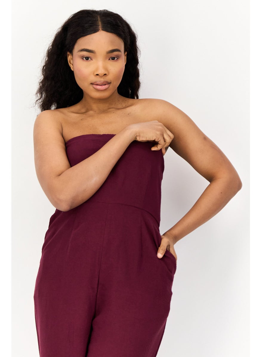 ONLY Women Plain Sleeveless Jumpsuit, Maroon  - Image 4