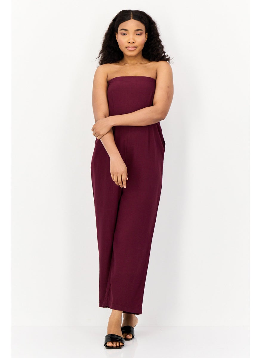 ONLY Women Plain Sleeveless Jumpsuit, Maroon  - Image 1