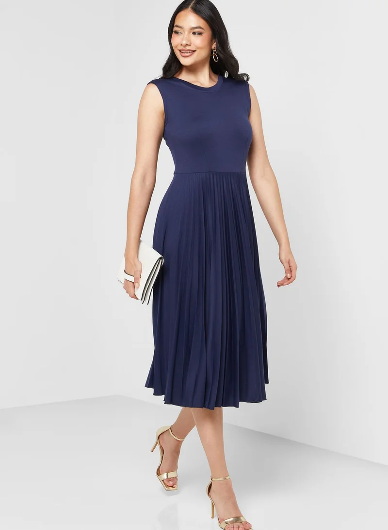 dark blue midi dress formal Enchanting Elegance Slate Blue Floral Jacquard Midi Dress - Event Dresses main image 0