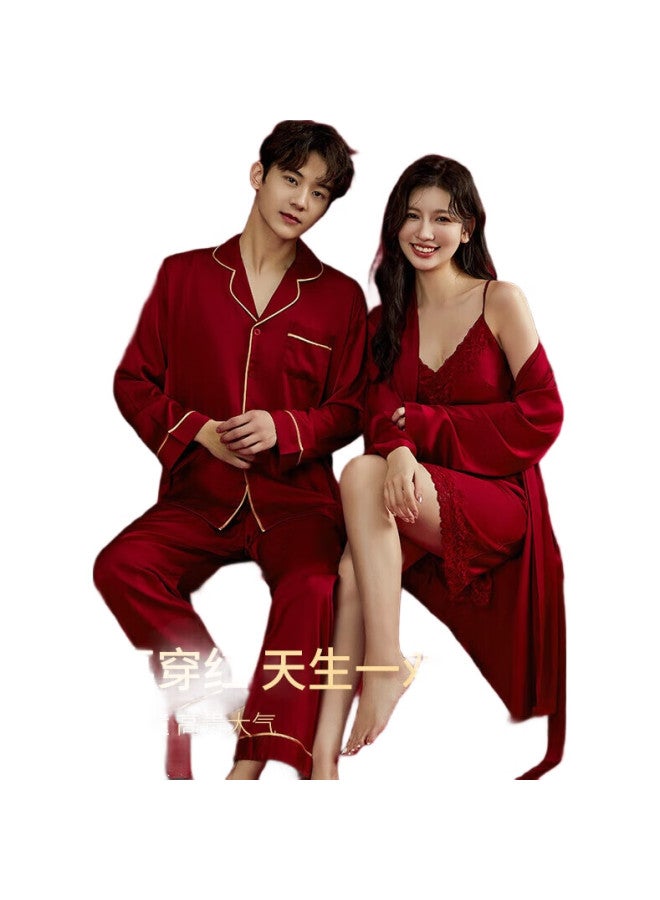 YUZHAOLIN ملابس نوم زفاف، رداء زواج جديد للزوجين، ملابس منزلية جديدة للنساء، حرير صناعي، أحمر فاخر، سنة الأبراج - Image 3
