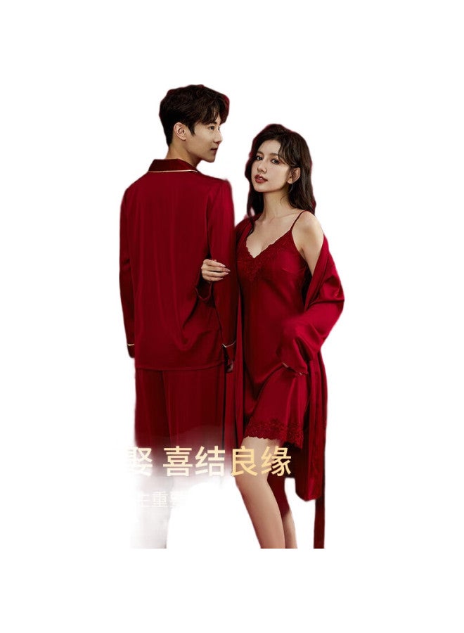 YUZHAOLIN ملابس نوم زفاف، رداء زواج جديد للزوجين، ملابس منزلية جديدة للنساء، حرير صناعي، أحمر فاخر، سنة الأبراج - Image 1