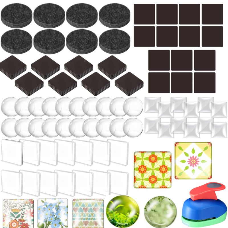 Kingdder 161 Pcs Glass Magnets Craft Set DIY Fridge 1-inch Paper Punch Ceramic Ferrite Magnet with Adhesive Backing and Transparent Clear Glass Cabochons for DIY Refrigerator Crafts - Image 1