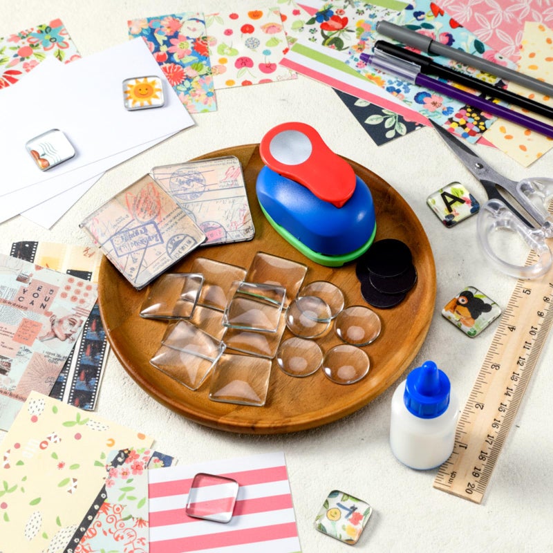 Kingdder 161 Pcs Glass Magnets Craft Set DIY Fridge 1-inch Paper Punch Ceramic Ferrite Magnet with Adhesive Backing and Transparent Clear Glass Cabochons for DIY Refrigerator Crafts - Image 4