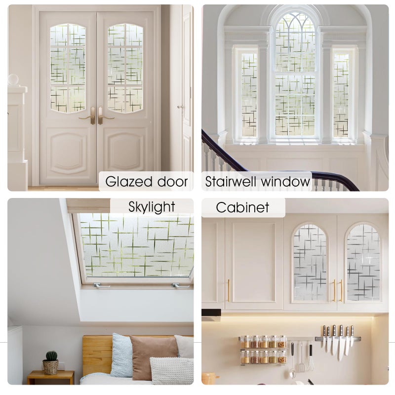 HIDBEA Window Privacy Film, Decorative Staic Cling Frosting Film, Heat Control UV Blocking Non-Adhesive Window Sticker for Home, Cross Pattern,23.6 X 78.7 Inches - Image 3