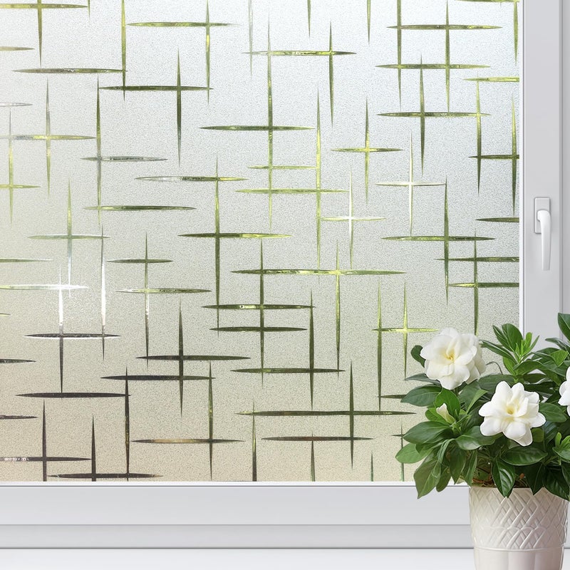 HIDBEA Window Privacy Film, Decorative Staic Cling Frosting Film, Heat Control UV Blocking Non-Adhesive Window Sticker for Home, Cross Pattern,23.6 X 78.7 Inches - Image 1