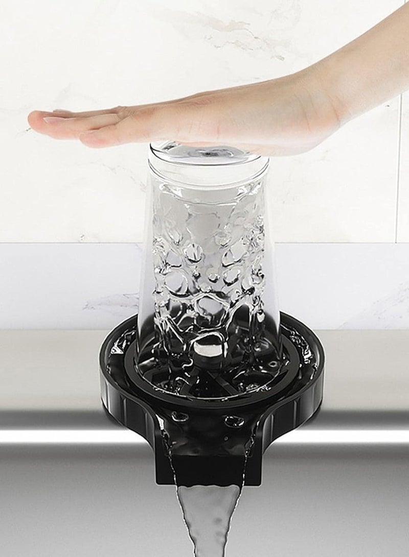Kitchen Faucet Bottle Washer, Tap Glass Rinse for Kitchen Sinks, Kitchen Sink Automatic Cleaning Device, Polished Metal Glass Rinse Mirror for Kitchen Sink, Bar Glass Rinse, Black  - Image 1