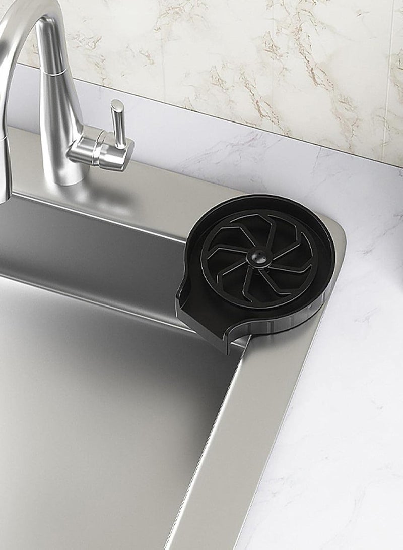 Kitchen Faucet Bottle Washer, Tap Glass Rinse for Kitchen Sinks, Kitchen Sink Automatic Cleaning Device, Polished Metal Glass Rinse Mirror for Kitchen Sink, Bar Glass Rinse, Black  - Image 2