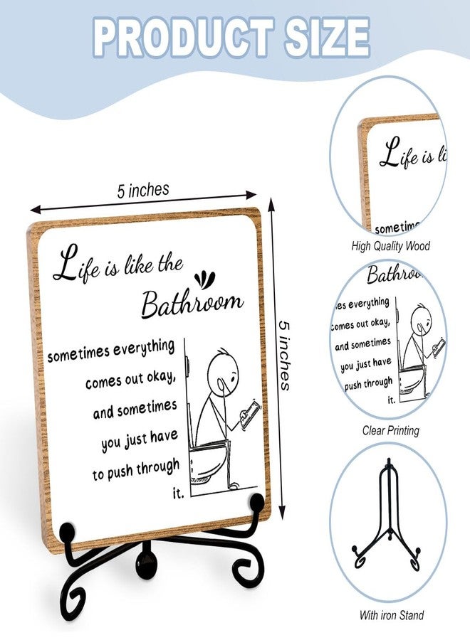 Toerifer Funny Bathroom Decor, Bathroom Wooden Sign with Stand Decor, Farmhouse Home Bathroom Toilet Desk Shelf Accessories, Rustic Bathroom Table Decorations Supplies - Image 2